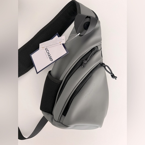 DUCHAMP GREY RUBBERIZED Cool Motorcycle Riders Travel Vacay Unisex SLING BAG NWT - Picture 7 of 14